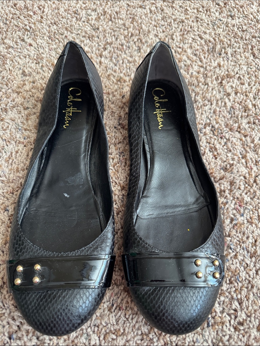 Cole Haan Black Patent Trim Textured Ballet Flats